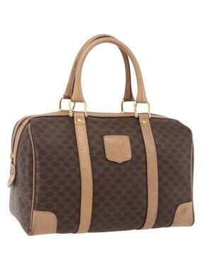 CELINE Macadam Canvas Boston Bag PVC Leather Brown Gold